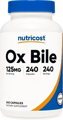 Nutricost, Ox Bile Capsules, 125 mg, 240 Capsules, Non-GMO, UK Seller