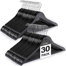 TOPIA HANGER Wooden Coat Hangers 30 Pack, Black Wood Suit Hangers