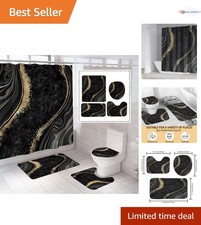 Luxury Marble Bathroom Set 4Pcs Shower Curtain Mat Toilet Lid Rug U-Shaped