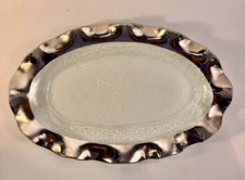 Annieglass Signed Antique Platinum Large Ruffled Glass Oval Platter Made USA