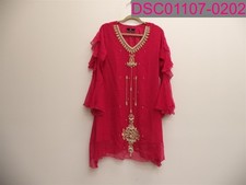 Memon Kaka Brand Women's Med. Long Sleeve Shirt Blouse-Pink w/ gold Emboidered
