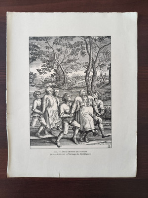 VINTAGE ORIG. s/w LITHO.-SOZIALES & RELIGIÖSES LEBEN-ZWEI BAUERNGRUPPEN- 1908
