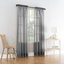 2 Pieces Beautiful Elegance Fully Stitched Window Sheer Voile Curtain Panel Gre