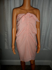 Cute MNG Mango size L pink white checkered rouched strapless dress NWT