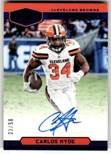 2018 Panini Plates & Patches Carlos Hyde Playmakers Blue #/50 #PM-CH Auto