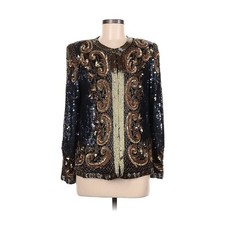 VTG Laurence kazar Silk SEQUIN BEADED Jacket Gold irridecent BLUE BLACK MP