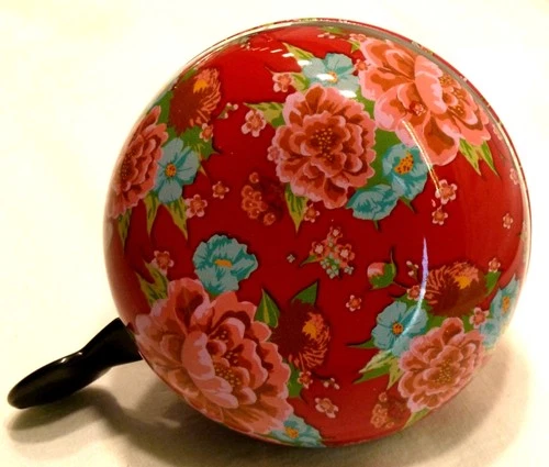 Basil Ding Dong Fahrrad Glocke rot mit roten + blauen Blumen XXL Ø 80 mm ()