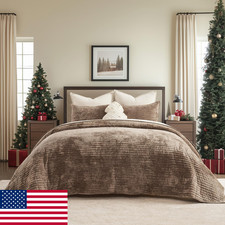 EverGrace Velvet Quilt Set King Size Luxurious Soft Striped Channel Bedding Ligh