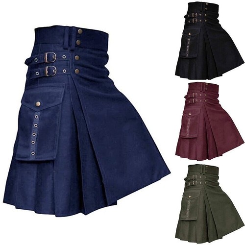 Neu Herren Scottish Festival Kilt traditioneller Mittelalter Rock einfarbig* - Bild 4 von 32