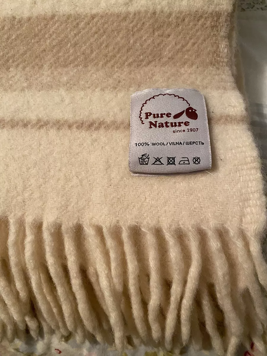 Pure Nature since 1907 100 fringed wool throw 50x45 cream and tan