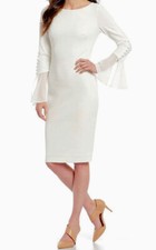 CALVIN KLEIN CHIFFON BELL SLEEVE SHEATH DRESS, WHITE/CREAM , SIZE 4 NWT