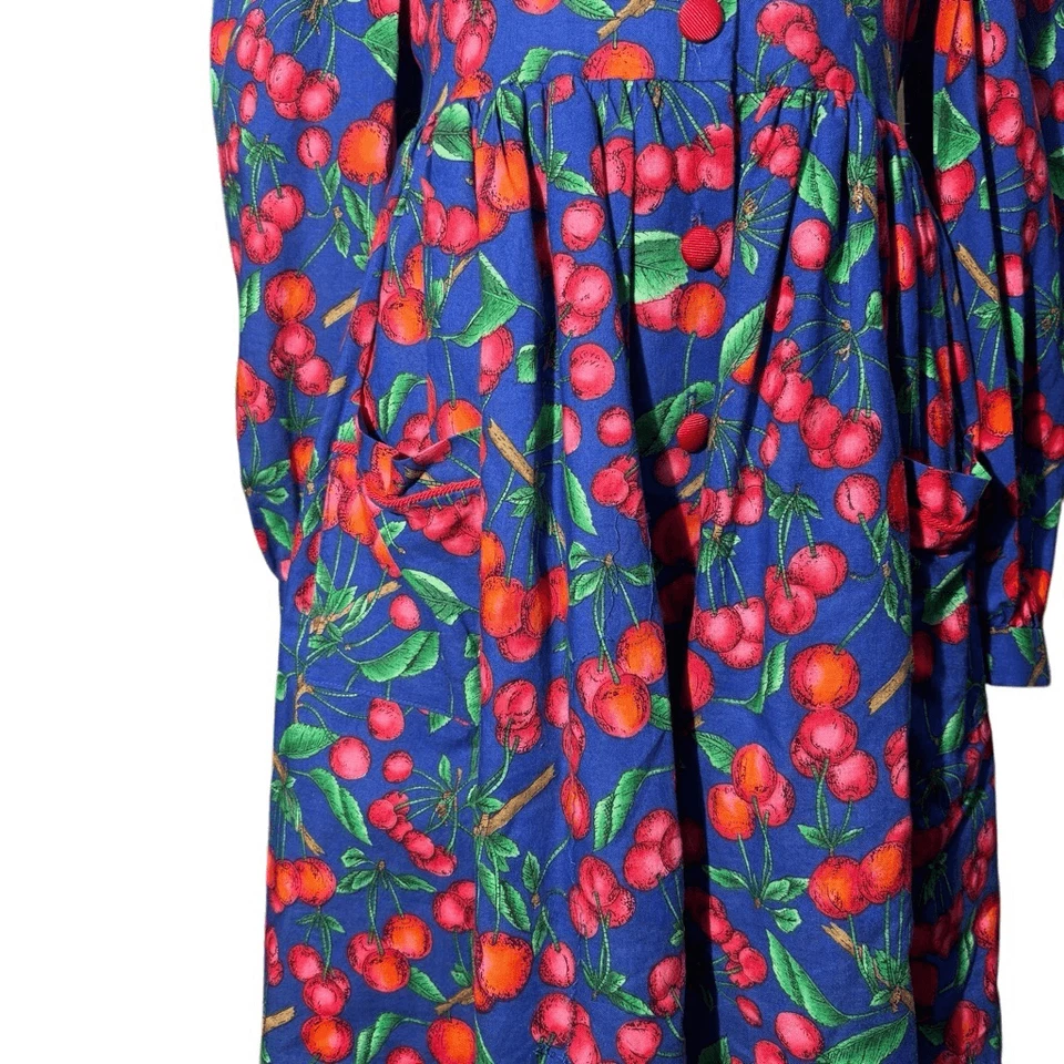 Vintage 80s Plum Pudding LTD Cherry Print Capelet Dress - Image 2 of 4