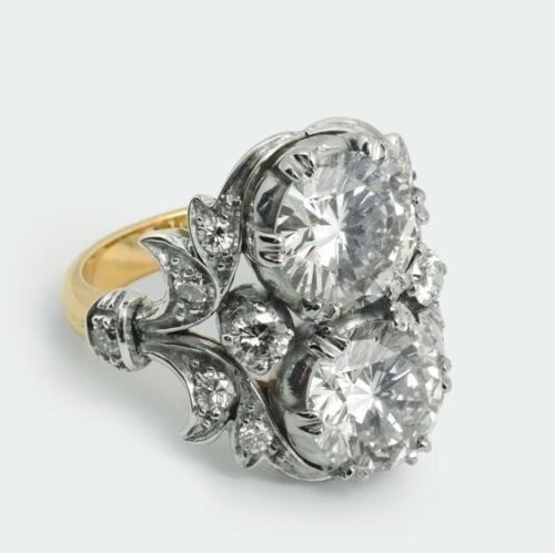 2.50 Ct White Diamond Art Deco Antique Vintage Wedding Ring 14K 2-Tone Gold Over - Picture 3 of 3