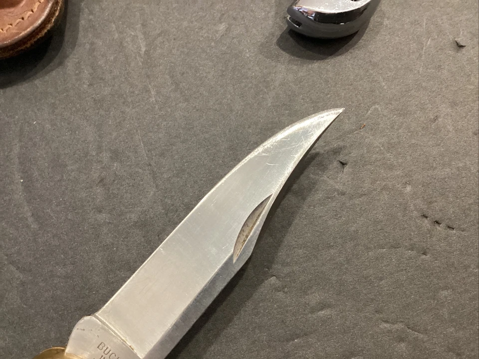 Lote de 4 cuchillos de caza BUCK 110/navaja de bolsillo plegable EE. UU. 1993 Panther Bowie Foto 3 de 4