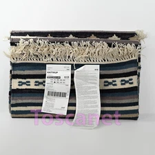 Ikea Kattrup Striped Geometric Handwoven Rug Runner 2’ 6” x 4’ 11” Wool Blue