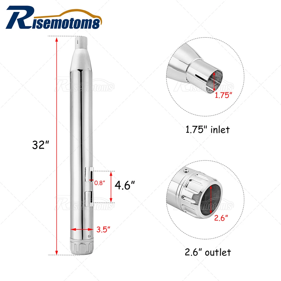 Chrome 3.5" Aggressive Sound Slip-On Mufflers Exhaust For 95-16 Harley Touring - Image 4 of 4