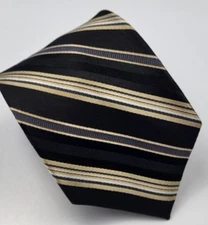 Perry Ellis Portfolio Silk Tie Black Gold Gray Stripes Men Necktie 57 x 3.25