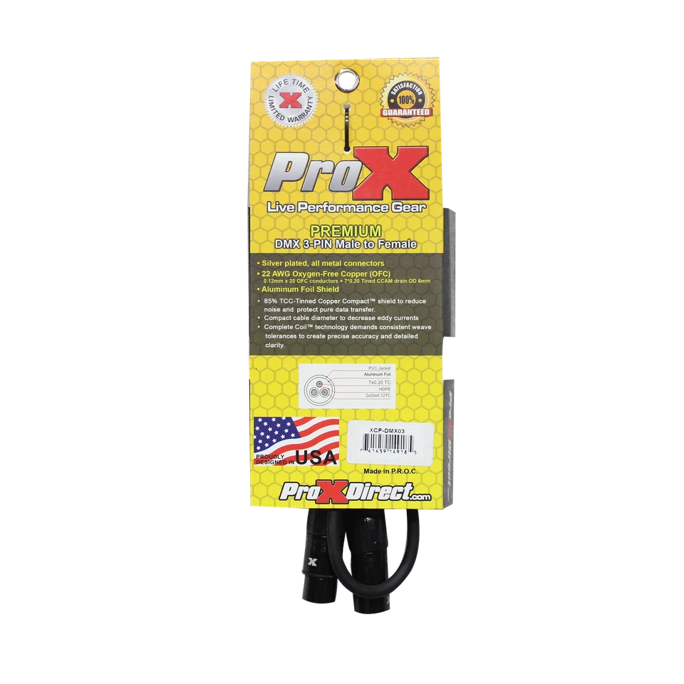 Pro X 3 Ft. DMX XLR3-M to XLR3-F Premium Cable - Image 3 of 3
