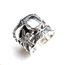 925 Sterling Silver Clear quartz Ring, Rock Crystal quartz Ring Size 7.5-CR014