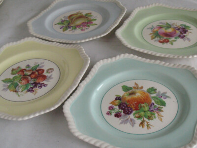 4pcs 1930s Johnson Bros England Square Sandwich / Salad Plate California Pattern