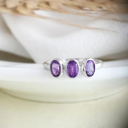 Bezel Set 0.99CT Oval Cut Simulated Amethyst Minimalist 950 Platinum Fine Ring - Picture 3 of 6