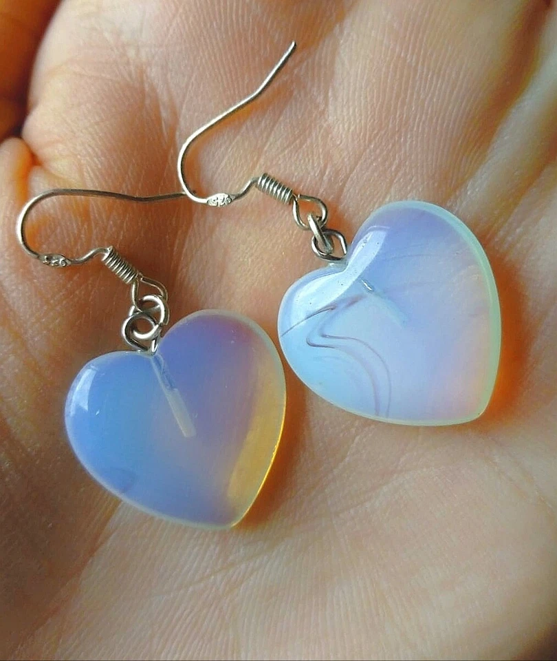 ORECCHINI CUORE VERO OPALE NOBILE E ARGENTO 925 RARI GIOCHI DI LUCE ROSSO/BLU - Immagine 3 di 4