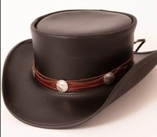 Buffalo Band Leather Hat Leather Top Hat Steampunk Top Hat Gothic Motorcycle Hat