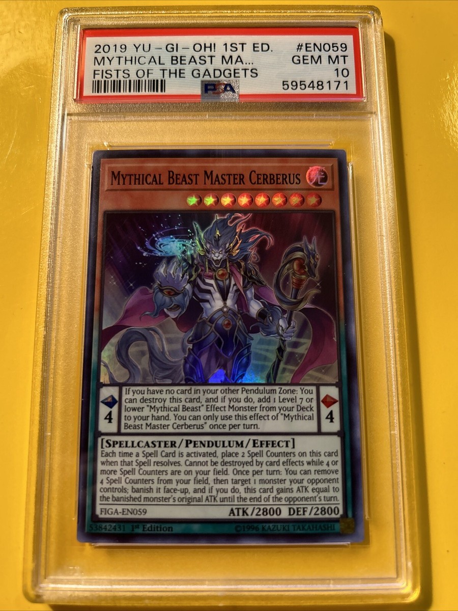 YuGiOh MYTHICAL BEAST MASTER CERBERUS FIGA-EN059🔥PSA 10🔥1st ED
