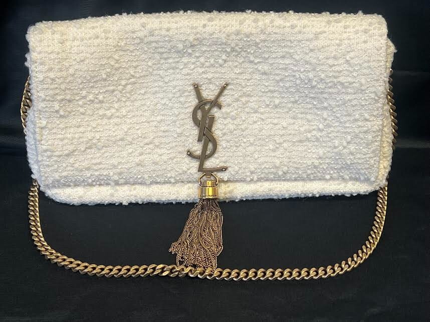 BORSA YSL SAINT LAURENT KATE 99 TWEED NAPPA CON TRACOLLA A CATENA CREMA