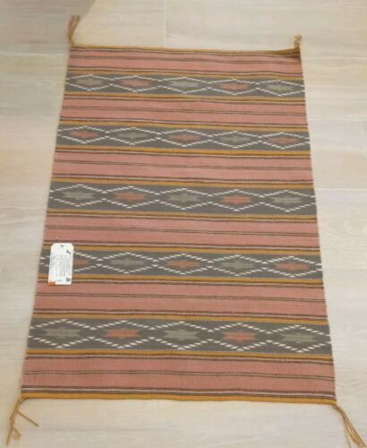 Vintage Navajo gewebter Teppich Indianer Burntwater ROSE NEZ 44" x 30" Zertifikat