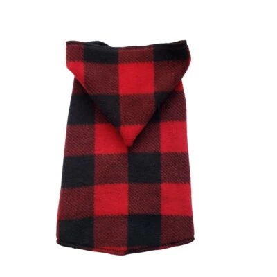 LLDOGCLOTHES Red Black Buffalo Check Fleece Hoodie Dog Puppy Teacup Pet Clothes 4xs - Large