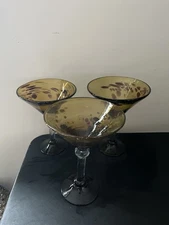 Set of 3 Tortoiseshell Martini Glasses Hand Blown Cocktail Leopard Cheetah