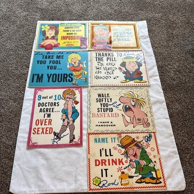 7 Pc Lot Of 1967  Smile Plaques  Humorous Adult Cartoons United Card Co. 9 x 7 