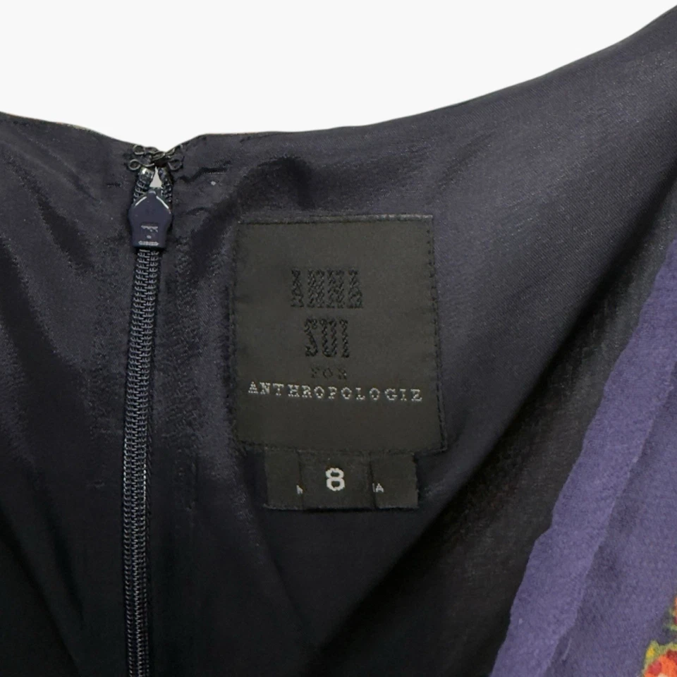 Vestido Anna Sui para Anthropologie Azul Floral Dobladillo Asimétrico Seda Talla 8 Foto 3 de 4