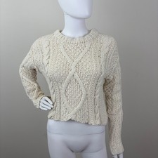 Free People Womens Cream Cotton Chunky Cable Knit Cropped Sweater Ivory Small