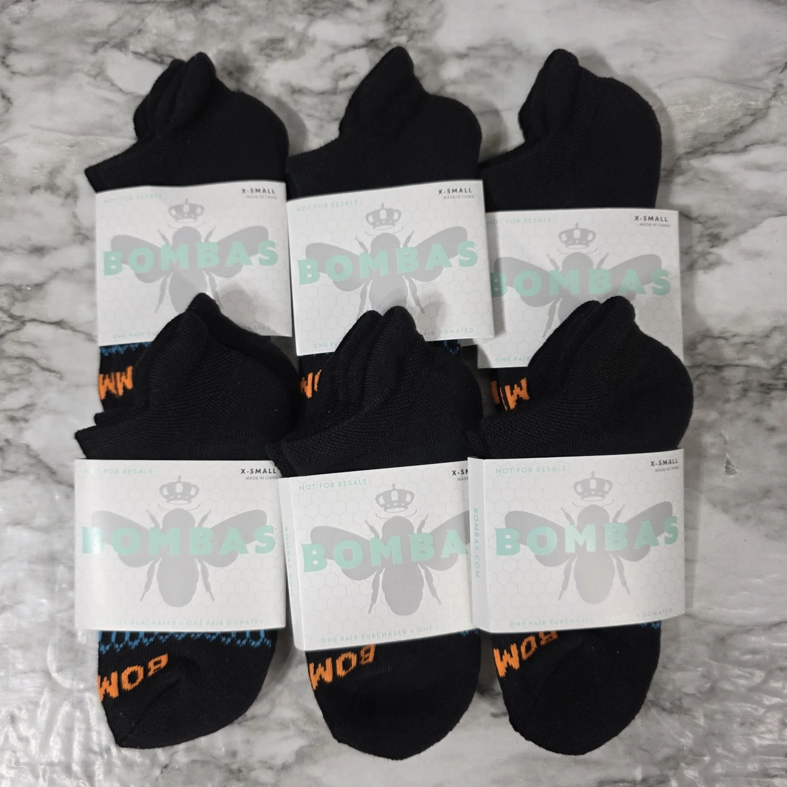 NEW BOMBAS LOT OF 6 HONEYCOMB BLACK ANKLE SOCKS KIDS SIZE X SMALL