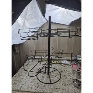 Black Metal Rotating Hat Display Rack Tiered Shelves Retail Stand