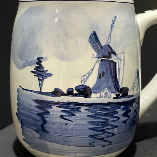 Tazza Delft Blauw blu dipinta birra acqua Olanda mulino a vento 4,25” alta crazing vintage - Foto 3 di 18