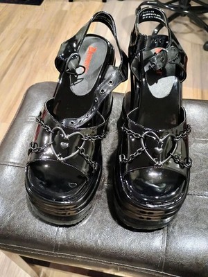 Demonia Black Wave-09 High Goth Platform Heel Sandals Women Size 12 Open Box