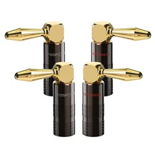 Right Angle Banana Plugs (2 Pairs / 4 Pcs), Closed Screw 24K Gold Plated Banana