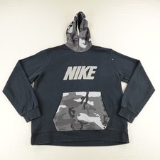 Nike Hoodie Mens XL Black Gray Camo Camouflage Pullover Sweatshirt Warmup Gym