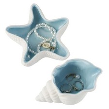 2Pcs Starfish Conch Shell Jewelry Dish Tray, Ceramic Earring Ring Trinket 