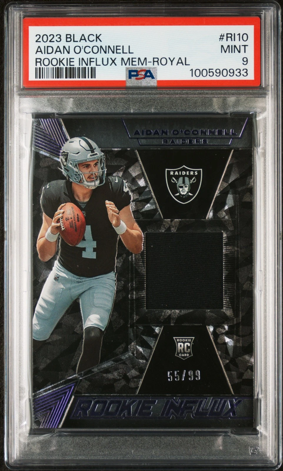 Aidan O'Connell Panini Black Rookie Influx Memorabilia #RI10 Royal