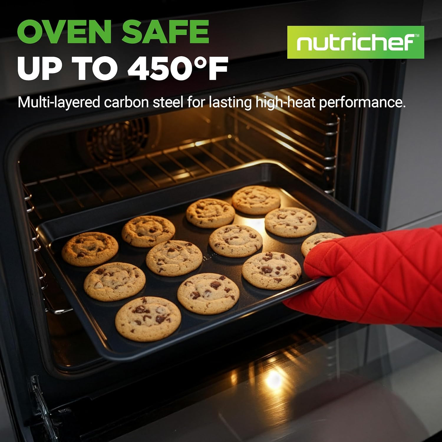 Nutrichef 2-Piece Baking Sheet Non Stick - Premium Carbon Steel Cookie Sheets fo