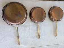 VTG Lot of 3 O.D.T. Portugal Copper Fry Pans 8.5" 6.5" Skillets MCM Cottagecore