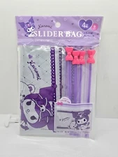 Daiso Sanrio KUROMI CLEAR SLIDER BAGS S 4pcs Purple Pink Bow New!