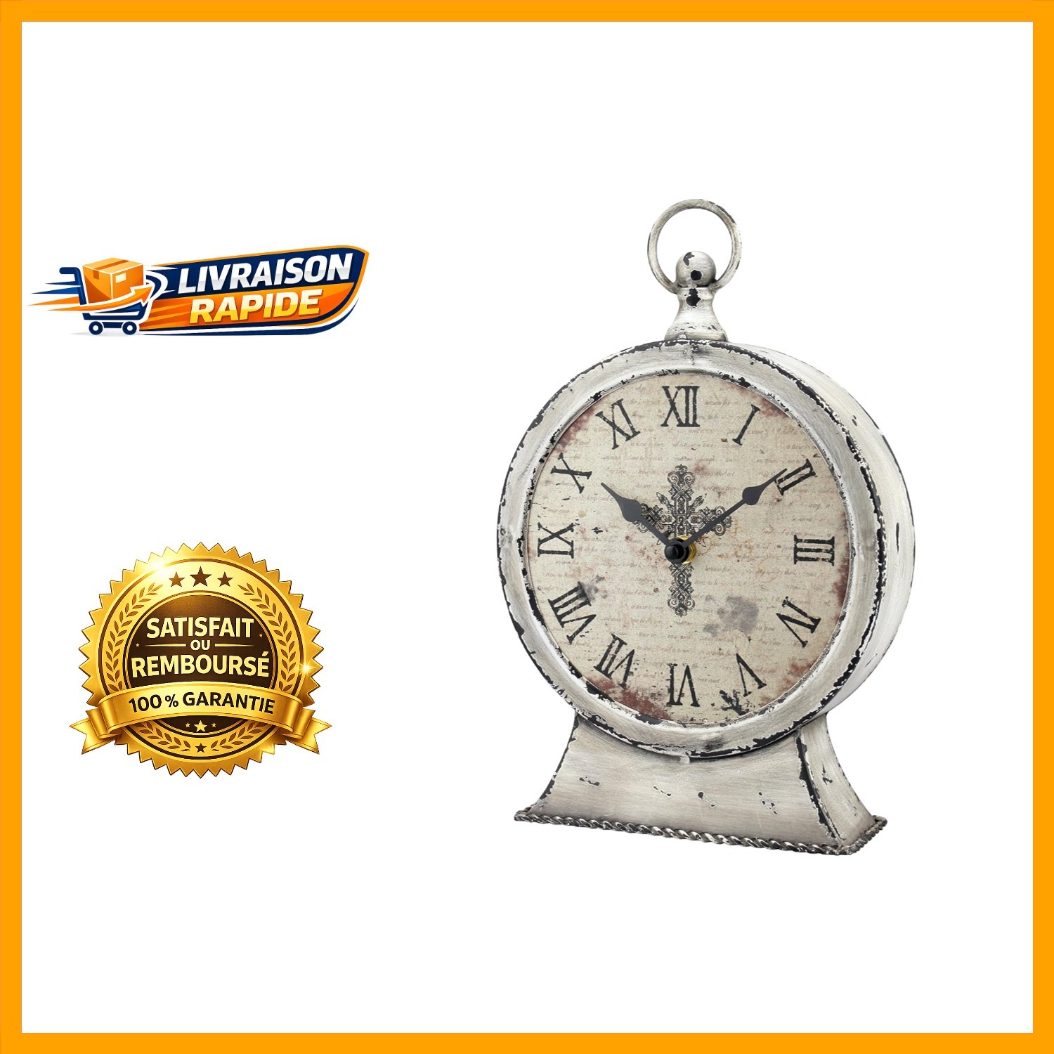 Horloge de table vintage Stonebriar en métal vieilli pour une déco salon rétro