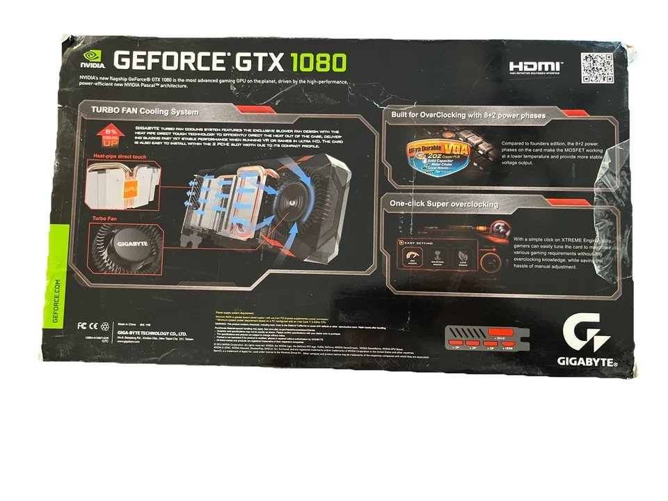 GIGABYTE NVIDIA GeForce GTX 1080 8GB GDDR5X Graphics Card HDMI/DPx3/Dual-link - Image 2 of 3