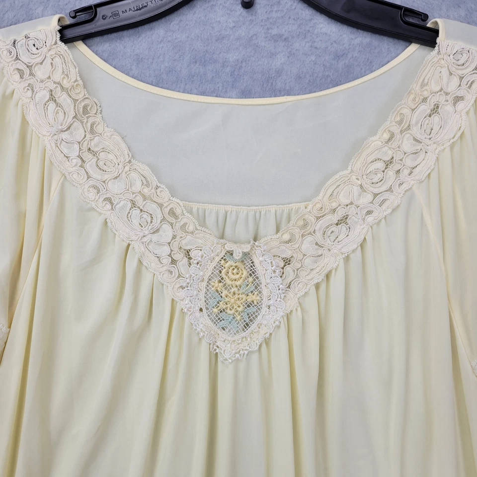 Camisón Shadowline amarillo nailon encaje manga gorra bordado para mujer talla M Foto 2 de 4