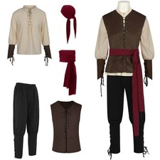 2026 Men Medieval Viking Pirate Costume Vest Shirt Cuffed Pants Accessories Set
